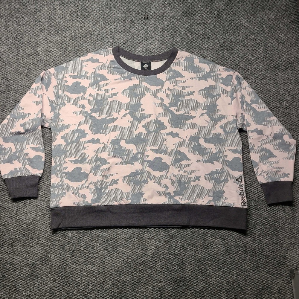 Reebok Women's  Lounge PJ Sweatshirt Pullover Pink/gray Camo, Size  XL Soft